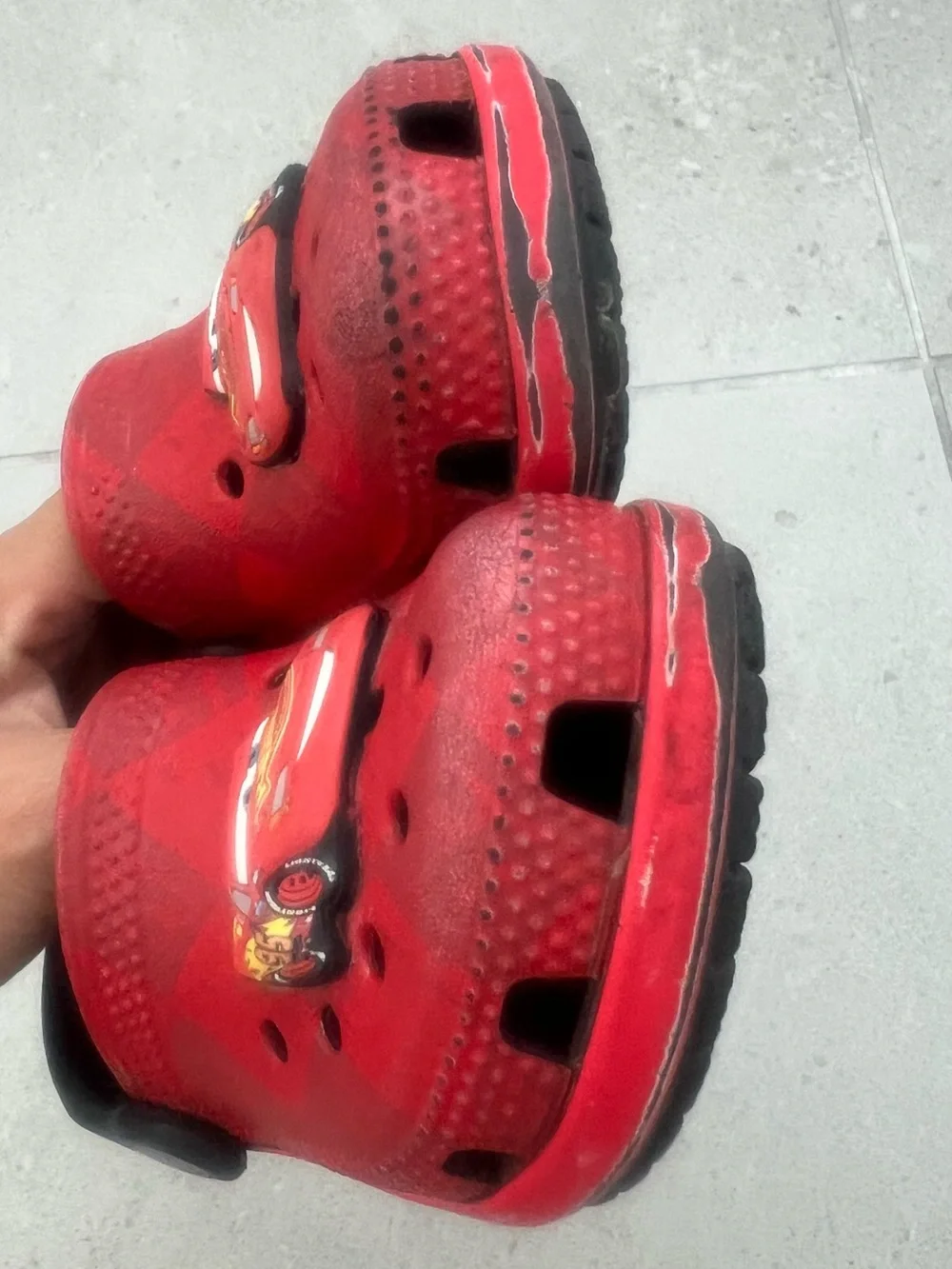 CROCS Red Kids Clogs with Lightning Car Character